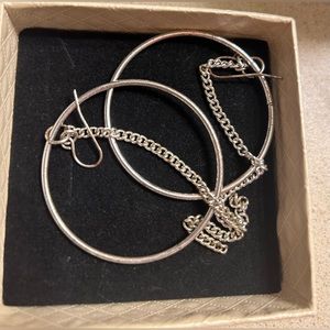 💰2/$10 silver hoops with mini chain dangling earrings- size med
